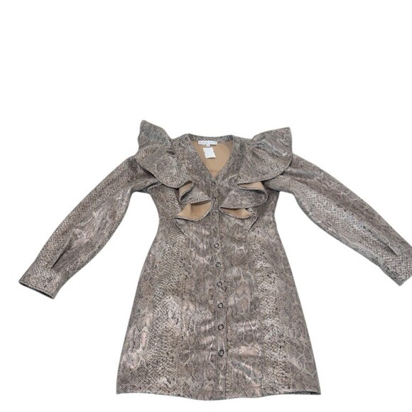 Karlie Dresses & Skirts - Karlie Dress Womens Size L Gray Ruffle Python Snake Print